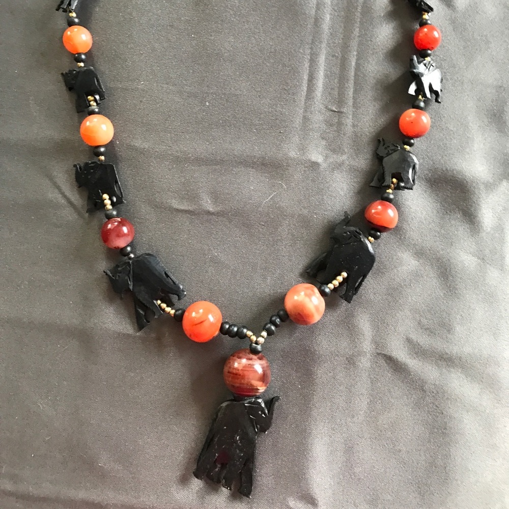 Carved elephant and citrine necklace